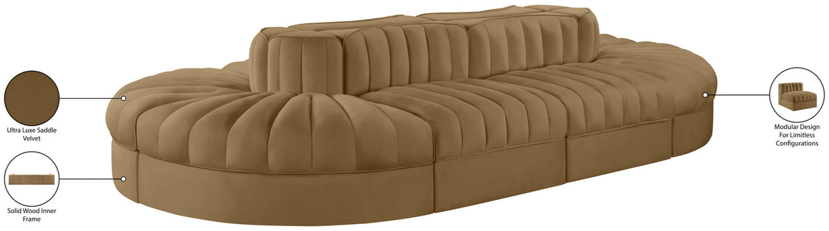 Rummi - Oval Velvet Performance Fabric Upholstered 8 Piece Modular Sectional