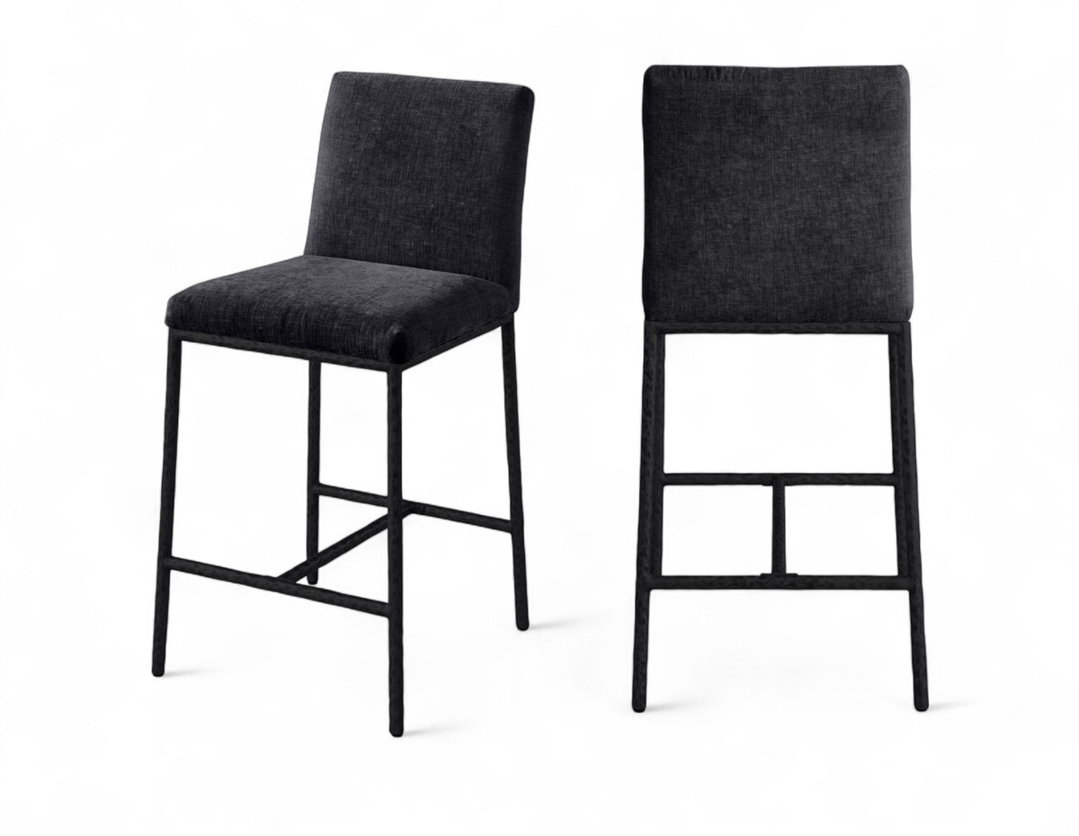Reeves - Chenille Fabric Upholstered Counter Stool (Set of 2) - Black Base