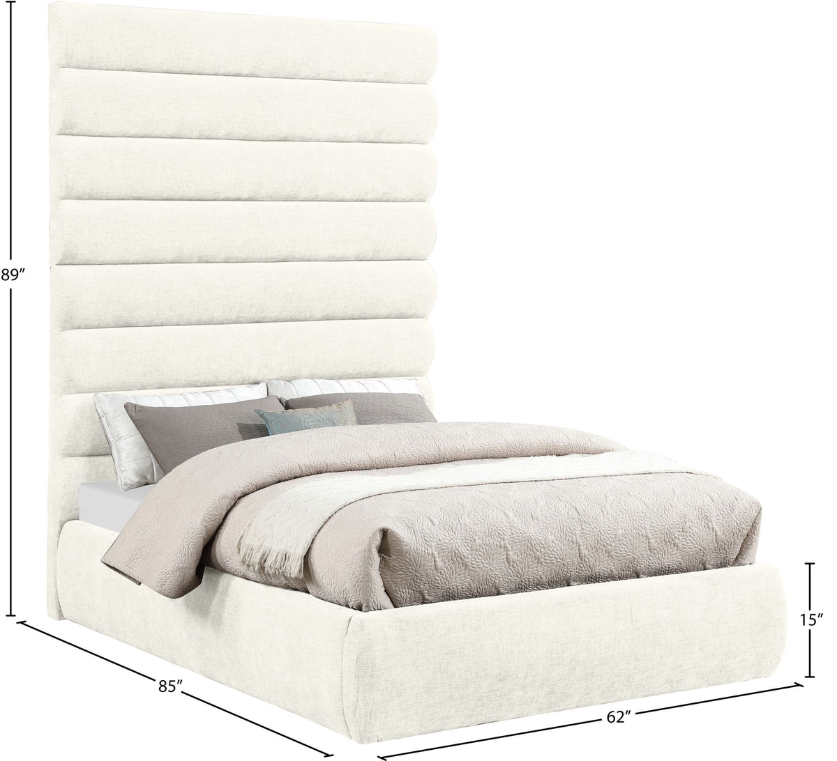 Adam - Chenille Fabric Bed With 89" Headboard