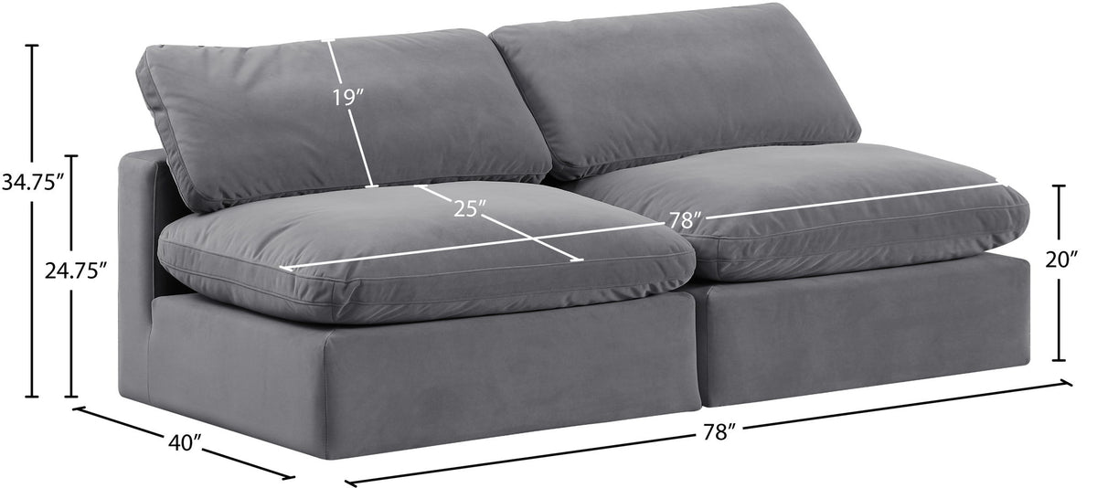Comfy - Velvet Modular Armless Sofa 2 Seats