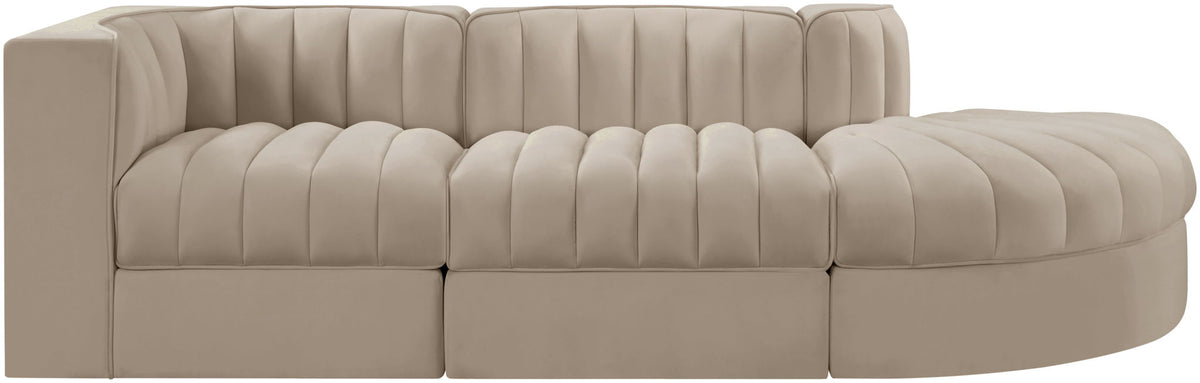 Rummi - Velvet Performance Fabric Upholstered 3 Piece Modular Sectional