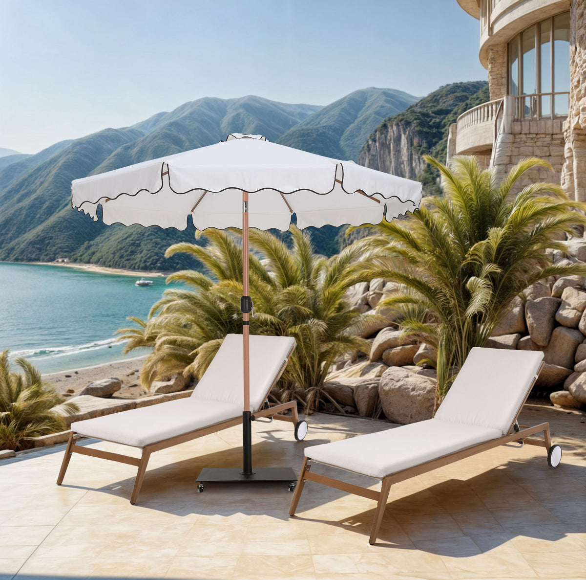 Amalfi - Aluminum Patio Umbrella - Black Base / Light Brown Pole