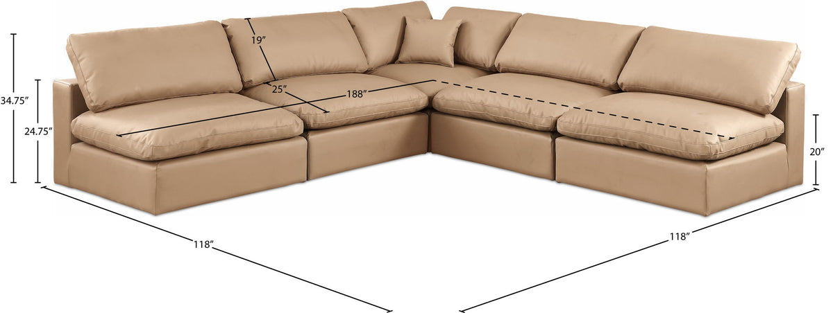 Comfy - 5 Piece Faux Leather Modular Corner Armless Sectional - Tan