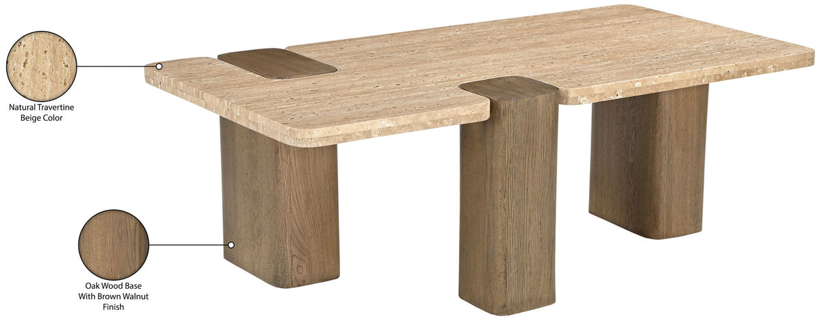 Ravenna - Genuine Fabric Travertine And Oak Wood Table