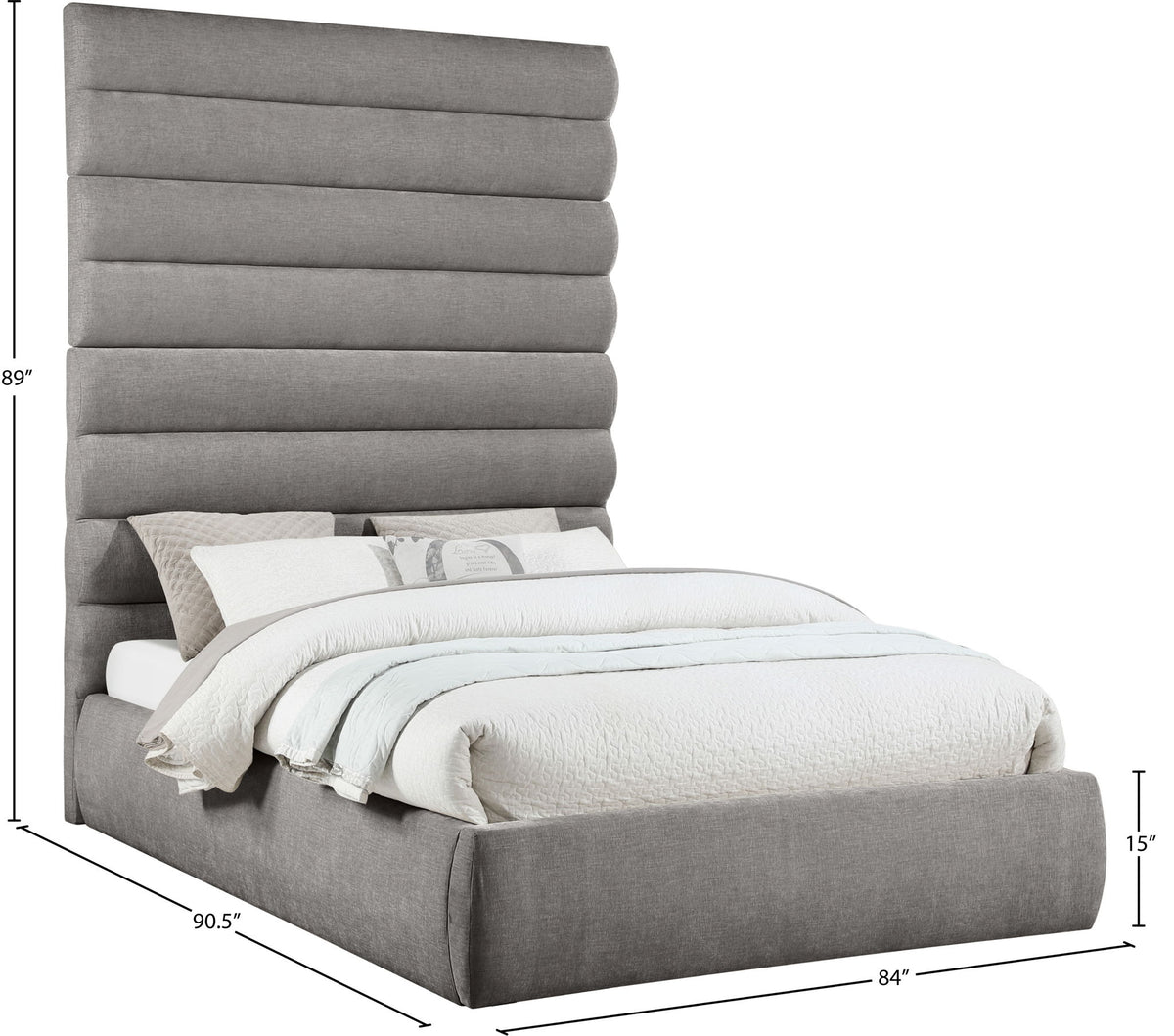 Adam - Chenille Fabric Bed With 89" Headboard