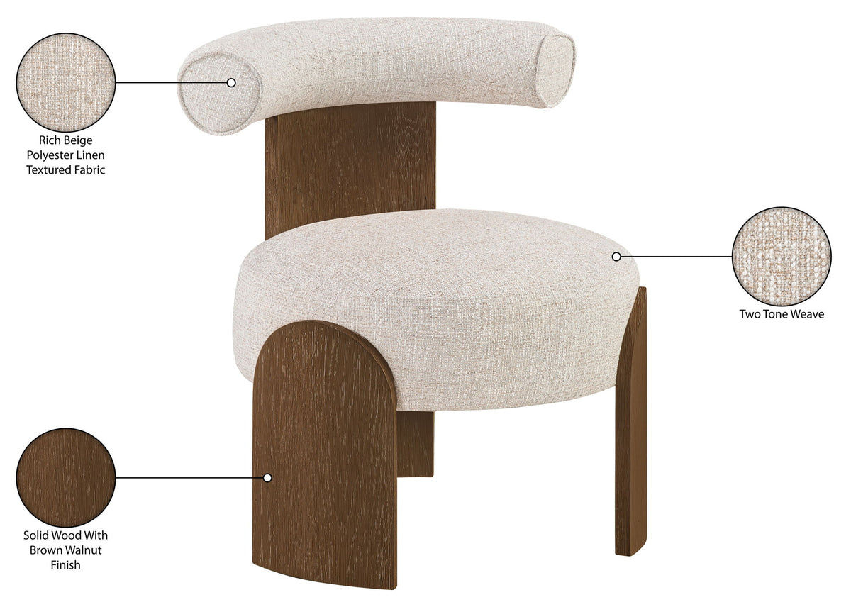 Calder - Linen Textured Fabric Upholstered Accent Chair - Painted Brown Base