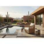 Driftbay - Metal Outdoor Swivel Lounge Chair With Cushions - Boucle White / Natural