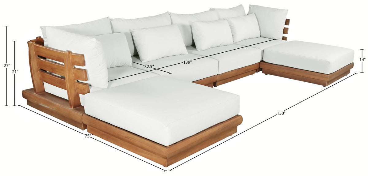 Mirella - 6 Piece Water Resistant Fabric Upholstered Outdoor Patio Modular Sectional