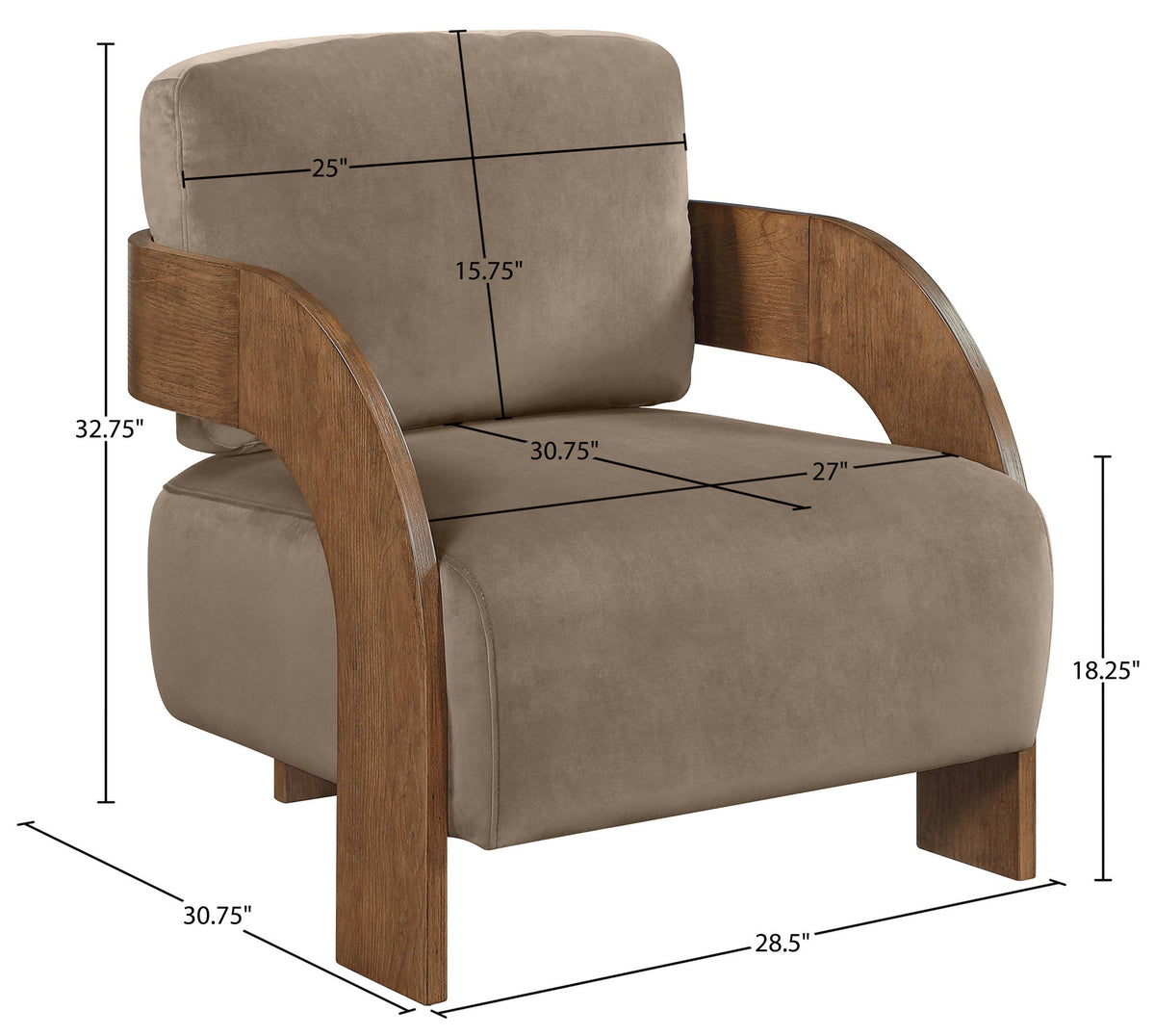 Cedra - Velvet Performance Fabric Upholstered Accent Chair - Brown Frame