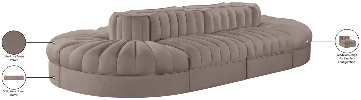 Rummi - Oval Velvet Performance Fabric Upholstered 8 Piece Modular Sectional