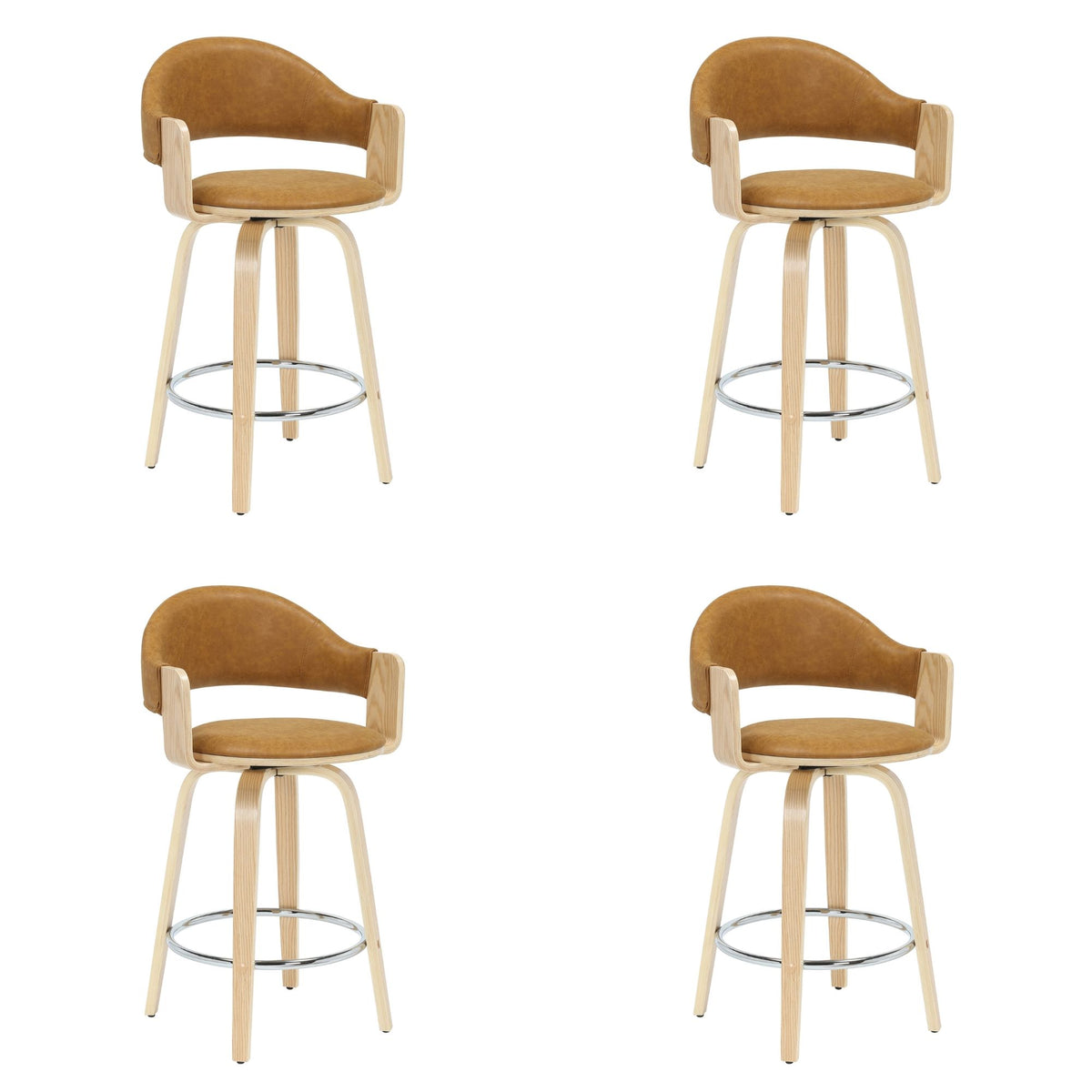 Daxton - Swivel Counter Height Round Back Wood Bar Stool With Faux Leather Seat