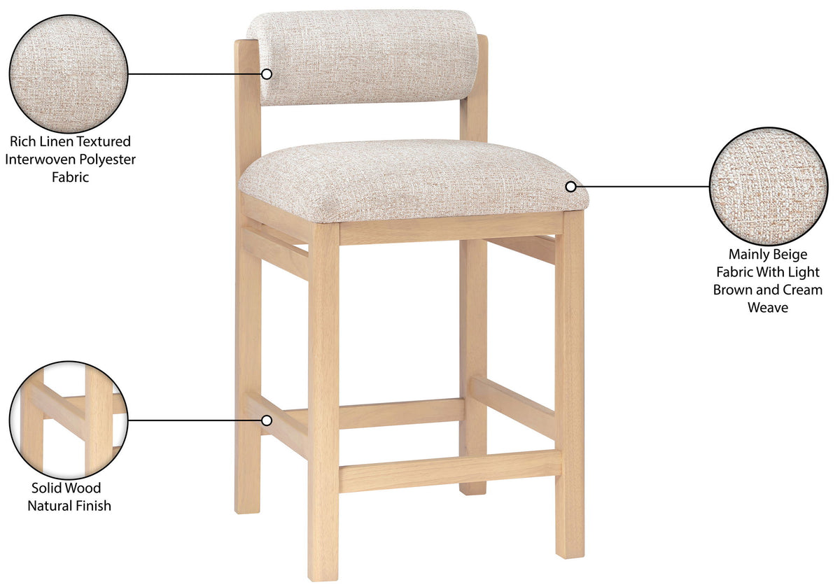 Roundhill - Fabric Counter Stool - Natural Frame