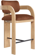 Cedra - Velvet Performance Fabric Upholstered Counter Stool - Cognac