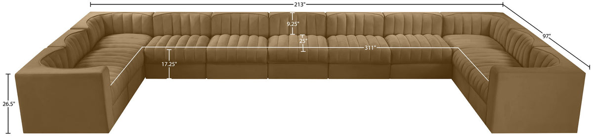 Rummi - Velvet Performance Fabric Upholstered 11 Piece Modular Sectional