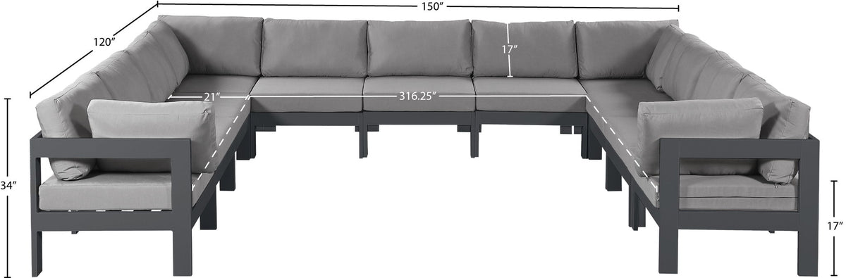 Nizuc - Outdoor Patio 11 Piece Modular Sectional With Gray Frame