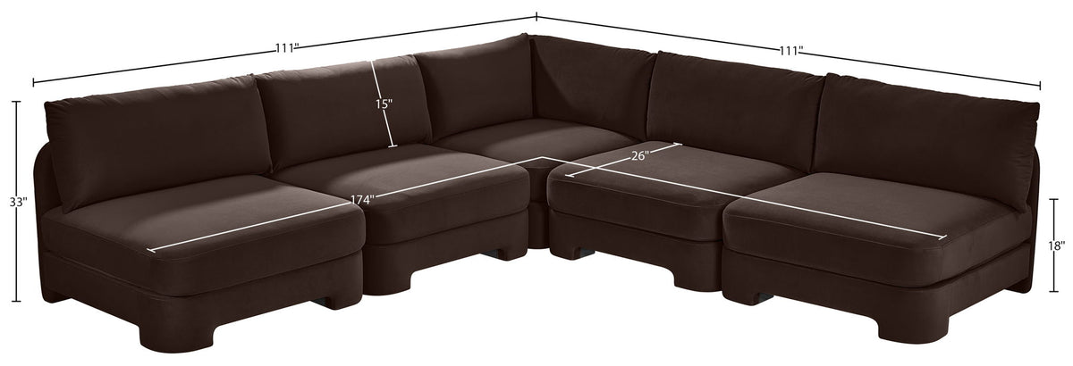 Hammond - Velvet Performance Fabric Upholstered 5 Piece Armless Sectional