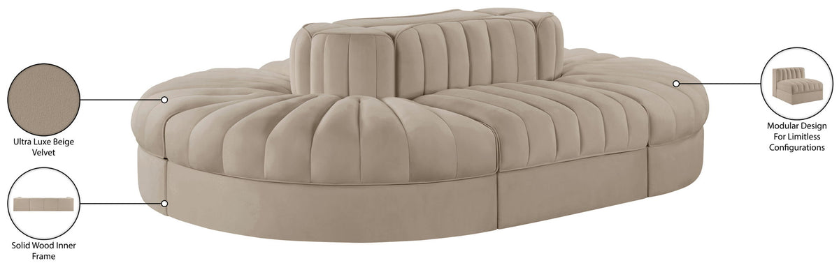 Rummi - Oval Velvet Performance Fabric Upholstered 6 Piece Modular Sectional