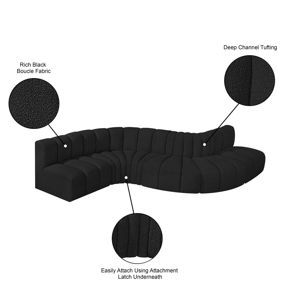 Arc - Boucle Fabric 6 Piece Curved Modular Sofa