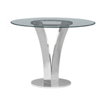 Celina - Modern Contemporary Round Tempered Glass 48" Pedestal Base Dining Table Seats Up To 4 - Shiny Nickel