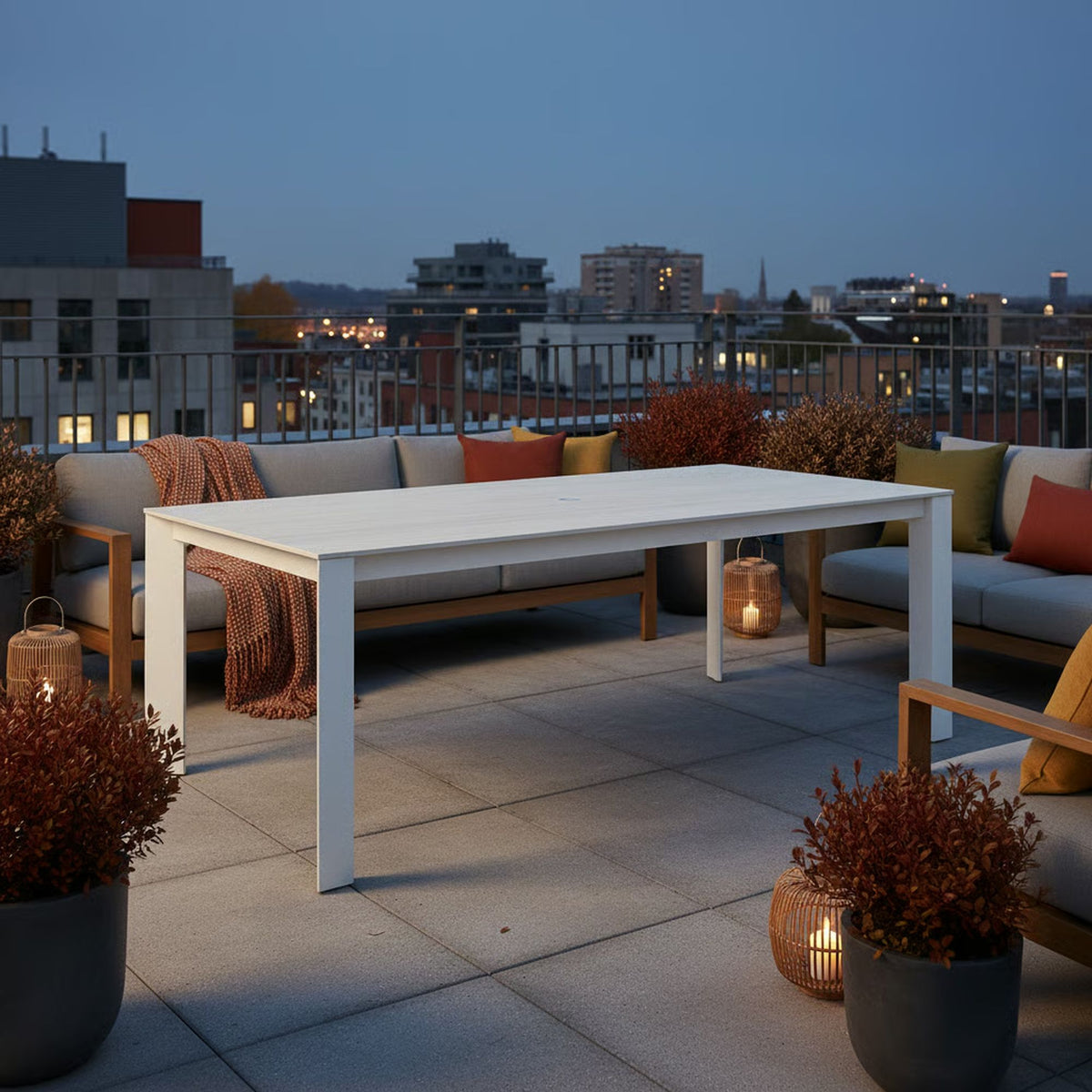 Breeze - Powder Coated Metal Rectangle Outdoor Dining Table With Sintered Stone Table Top - Cream