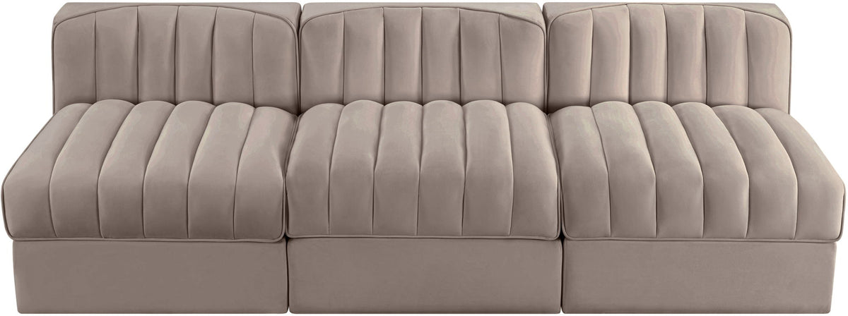 Rummi - Velvet Performance Fabric Upholstered 3 Piece Modular Armless Sofa
