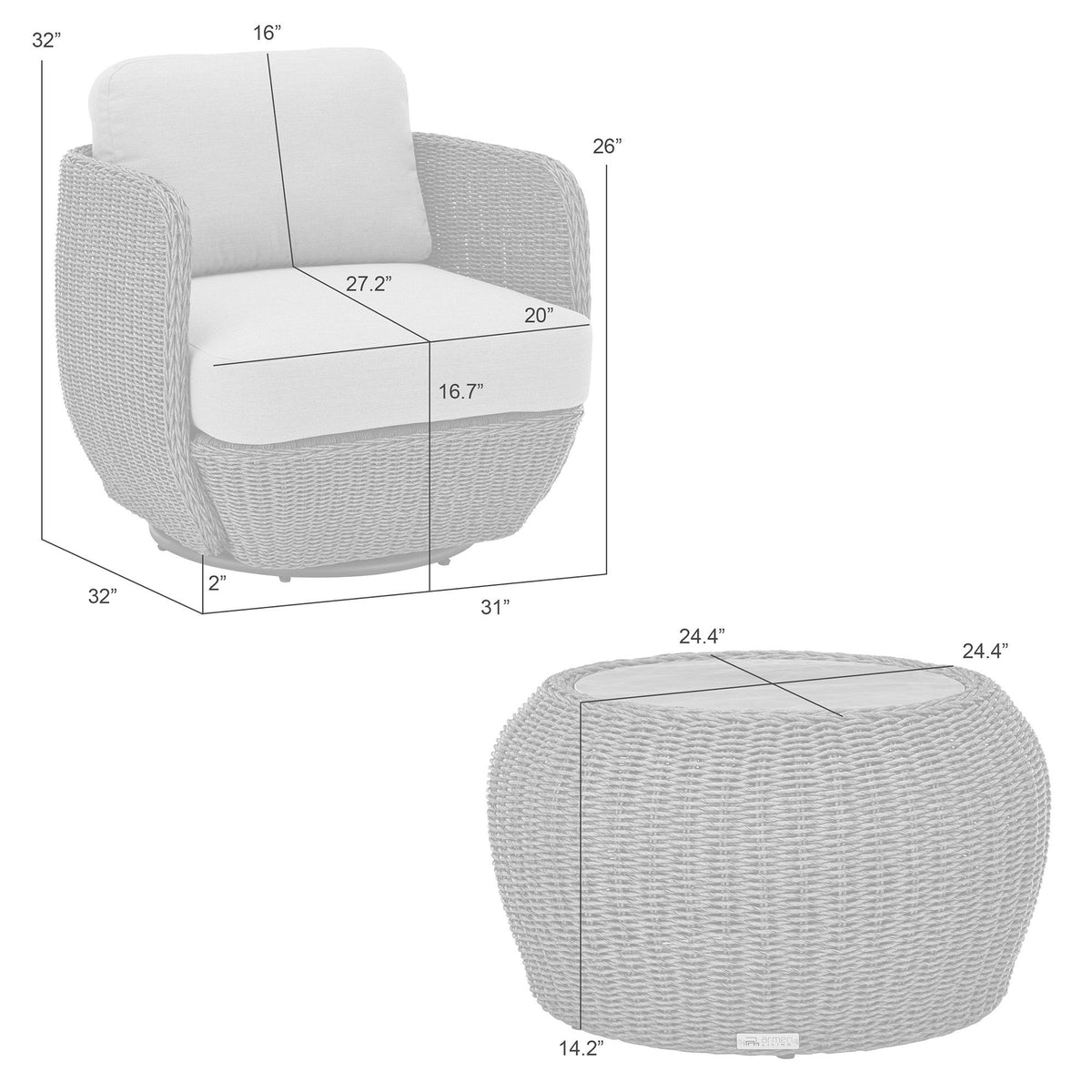 Amira - 3-Piece Outdoor Swivel Lounge Chair Conversation Set - Light Gray / Deep Bronze