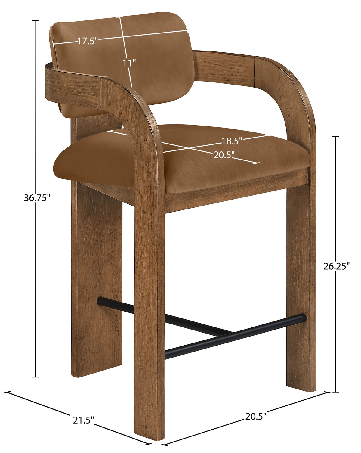 Cedra - Velvet Performance Fabric Upholstered Counter Stool - Brown Frame