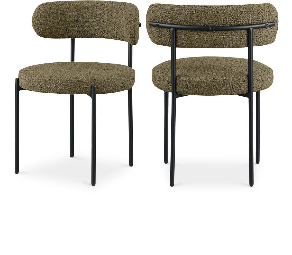 Beacon - Boucle Fabric Dining Chair With Black Legs (Set of 2) - Olive Green