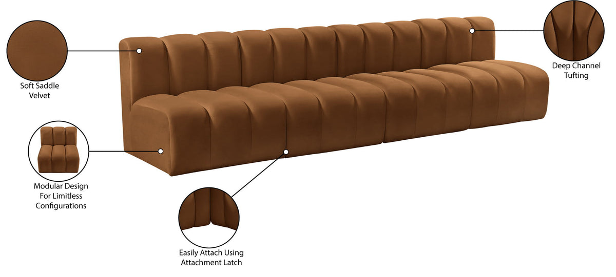 Arc - Velvet 4 Pieces Modular Sofa - Saddle