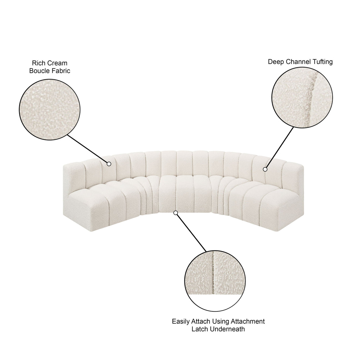 Arc - Boucle Fabric 5 Piece U-Shaped Modular Sofa