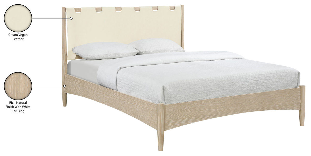 Santos - Vegan Leather Headboard And Wood Bed - Waxed Natural Frame