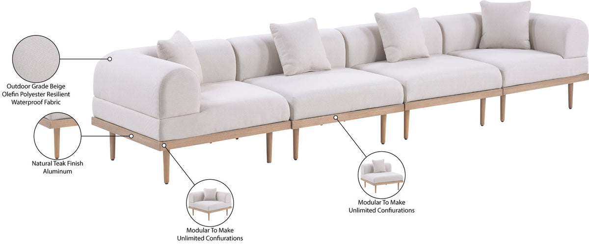 Laguna - 4 Piece Resilient Water Resistant Fabric 142" Upholstered Outdoor Patio Modular Sofa