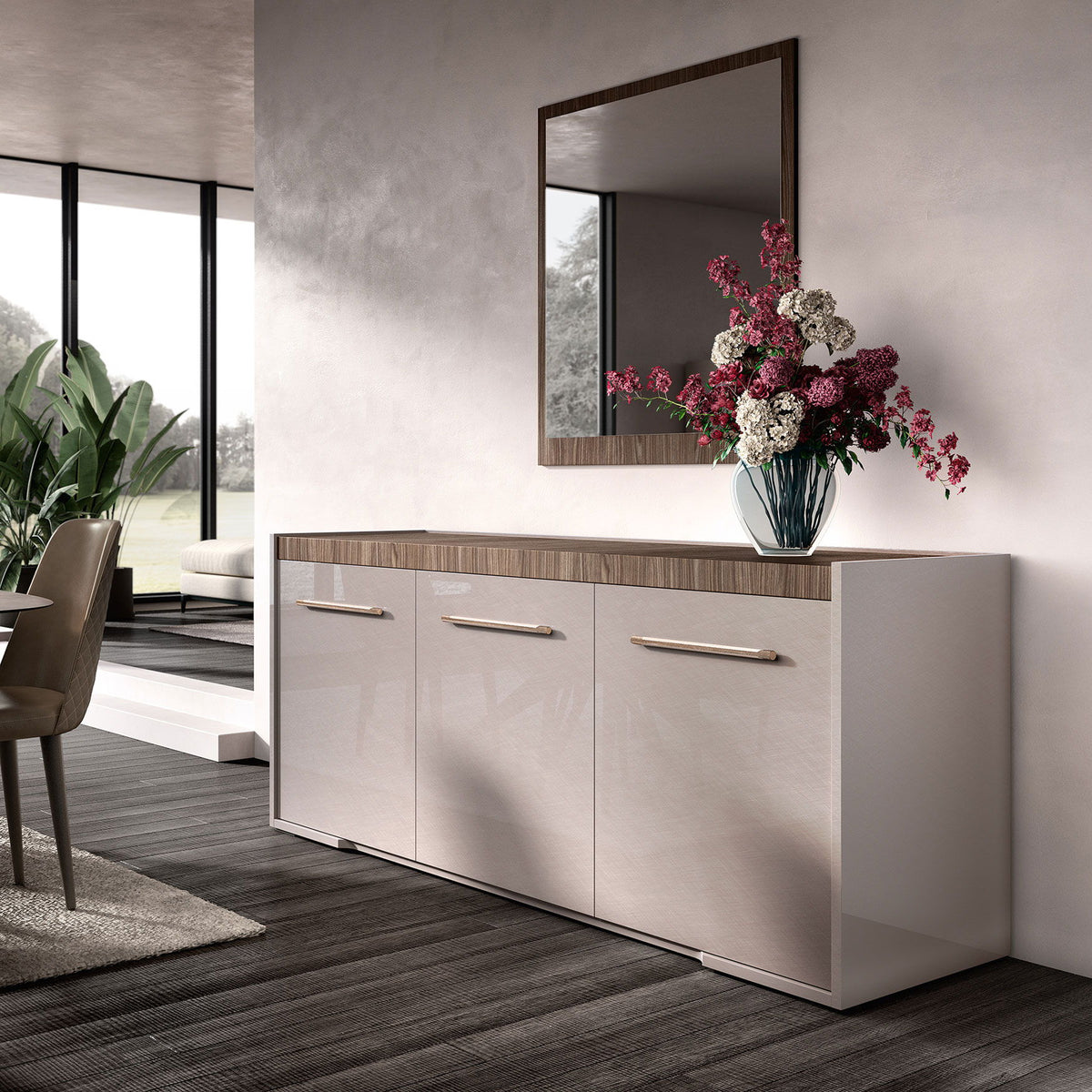 Nora - 3 Door Buffet - Beige / Light Brown