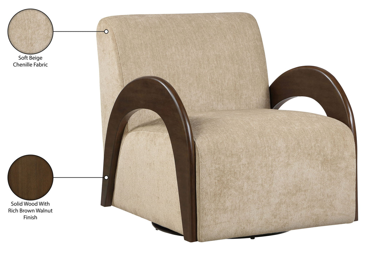 Neria - Chenille Fabric Upholstered Swivel Accent Chair - Painted Brown Base