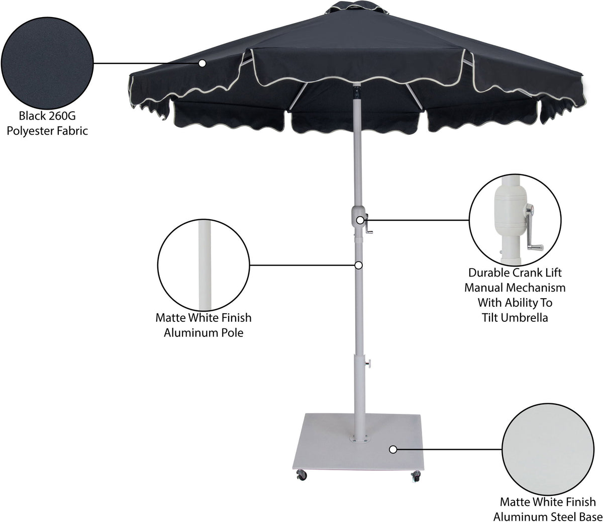 Amalfi - Aluminum Patio Umbrella - White Base / White Pole