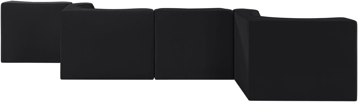 Rummi - Rounded Velvet Performance Fabric Upholstered 6 Piece Modular Sectional