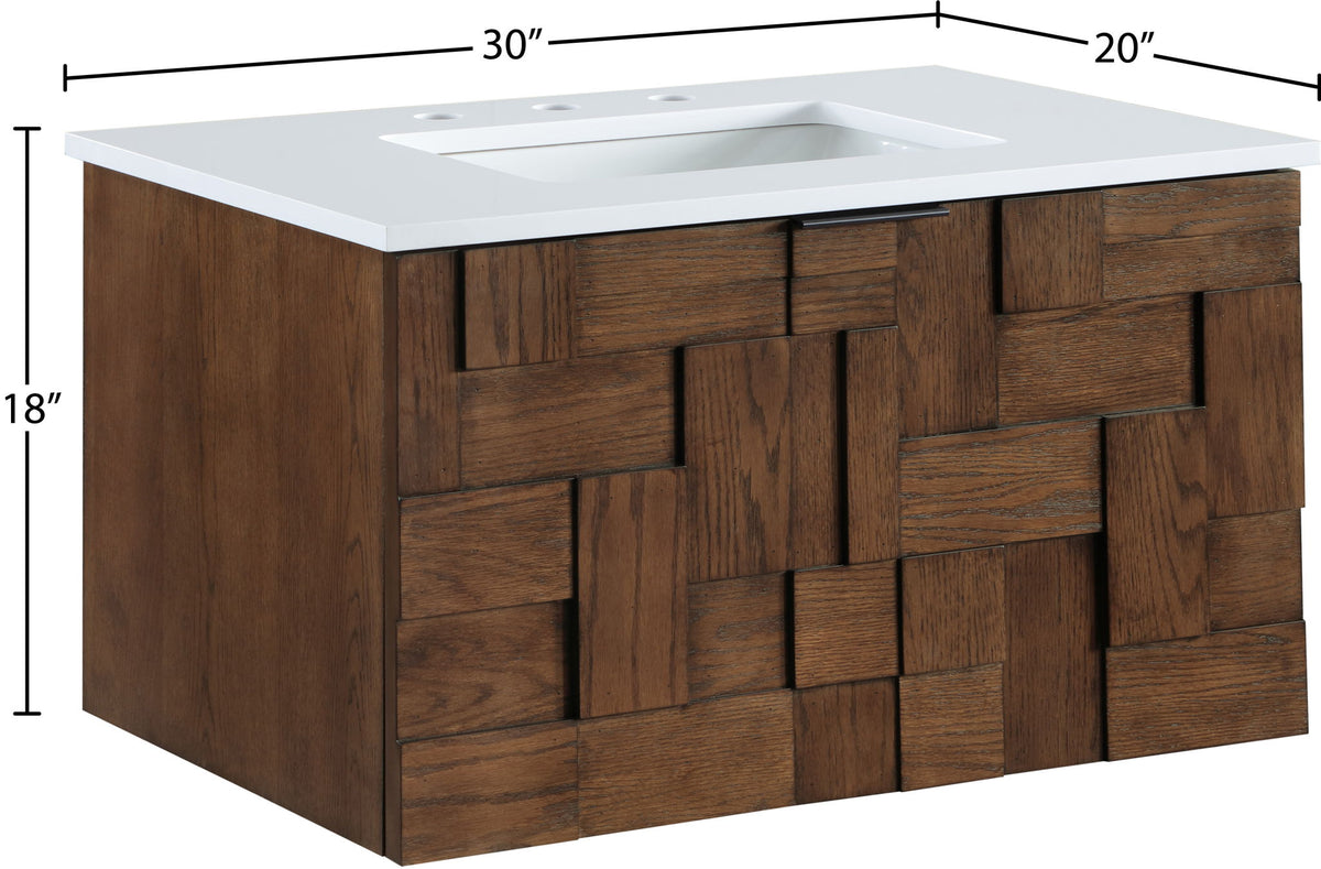 Leonardo - Engineered Stone And Solid Wood 24" Wall Mounted Bathroom Vanity