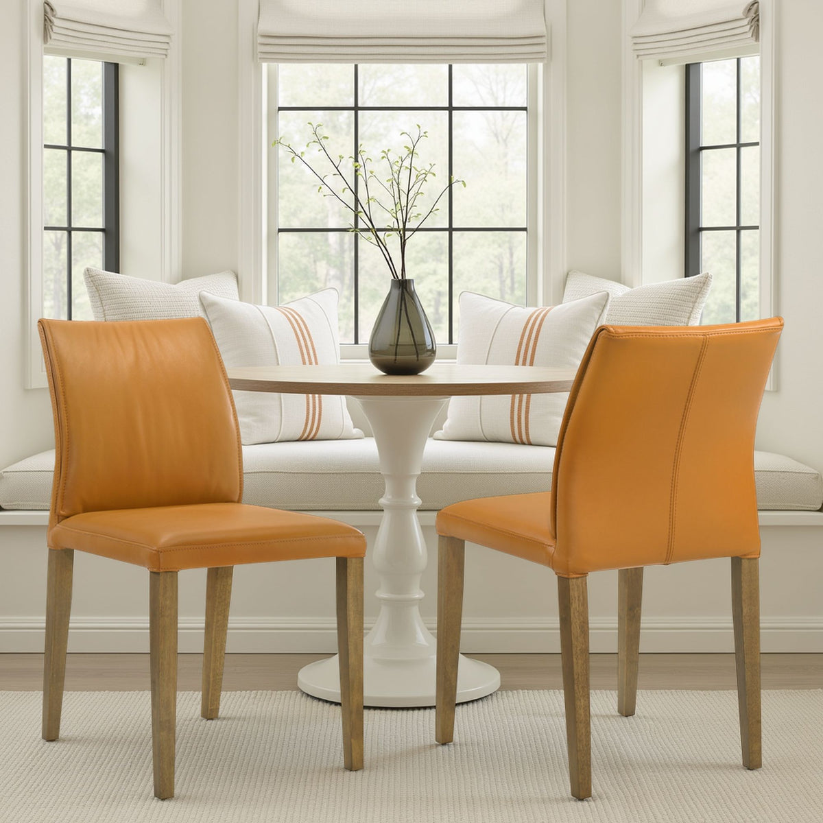 Velena - Full Back Top Grain Leather Upholstered Wood Dining Chairs (Set of 2) - Orange