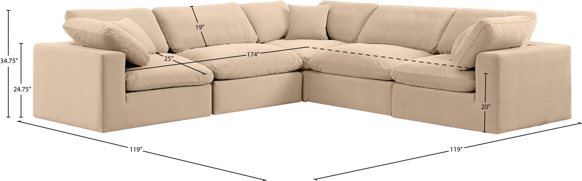 Comfy - 5 Piece Velvet Modular Corner Sectional