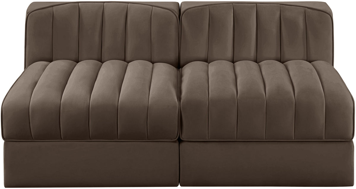 Rummi - Velvet Performance Fabric Upholstered 2 Piece Modular Armless Loveseat