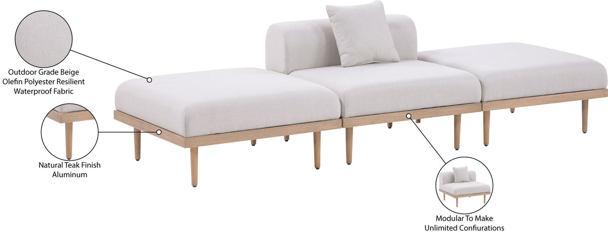 Laguna - 3 Piece Resilient Water Resistant Fabric Outdoor Patio Armless Modular Sofa