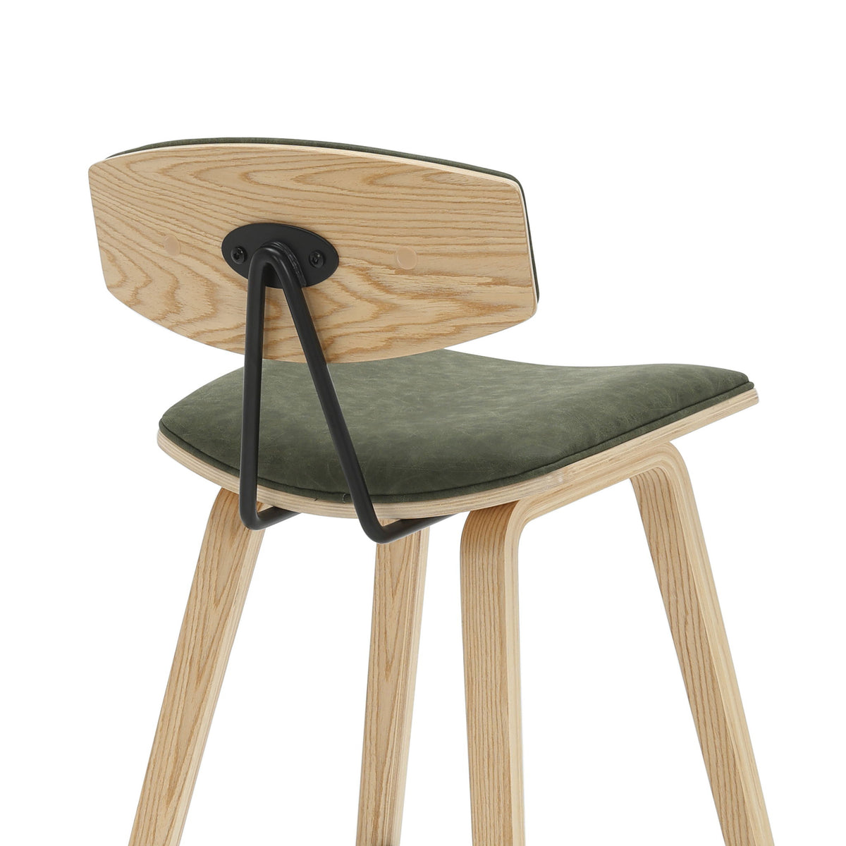Fox - Bar Height Curved Back Wood Bar Stool With Faux Leather Seat