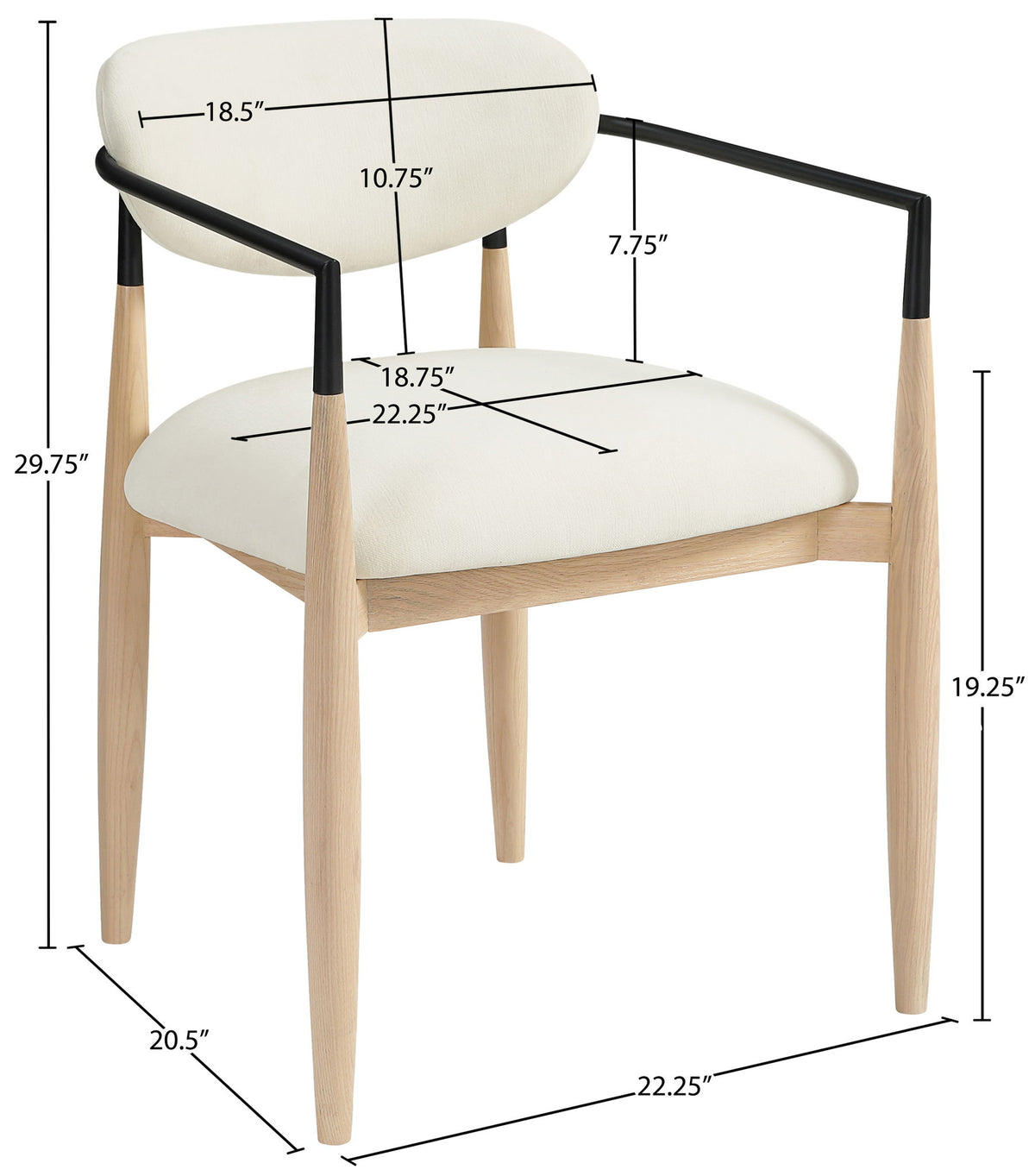 Riccio - Performance Fabric Upholstered Dining Arm Chair (Set of 2) With Light Brown Legs - Cream