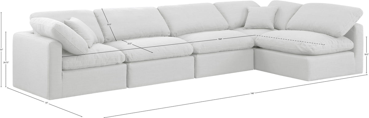 Indulge - Linen 5 Piece Modular Sectional - White