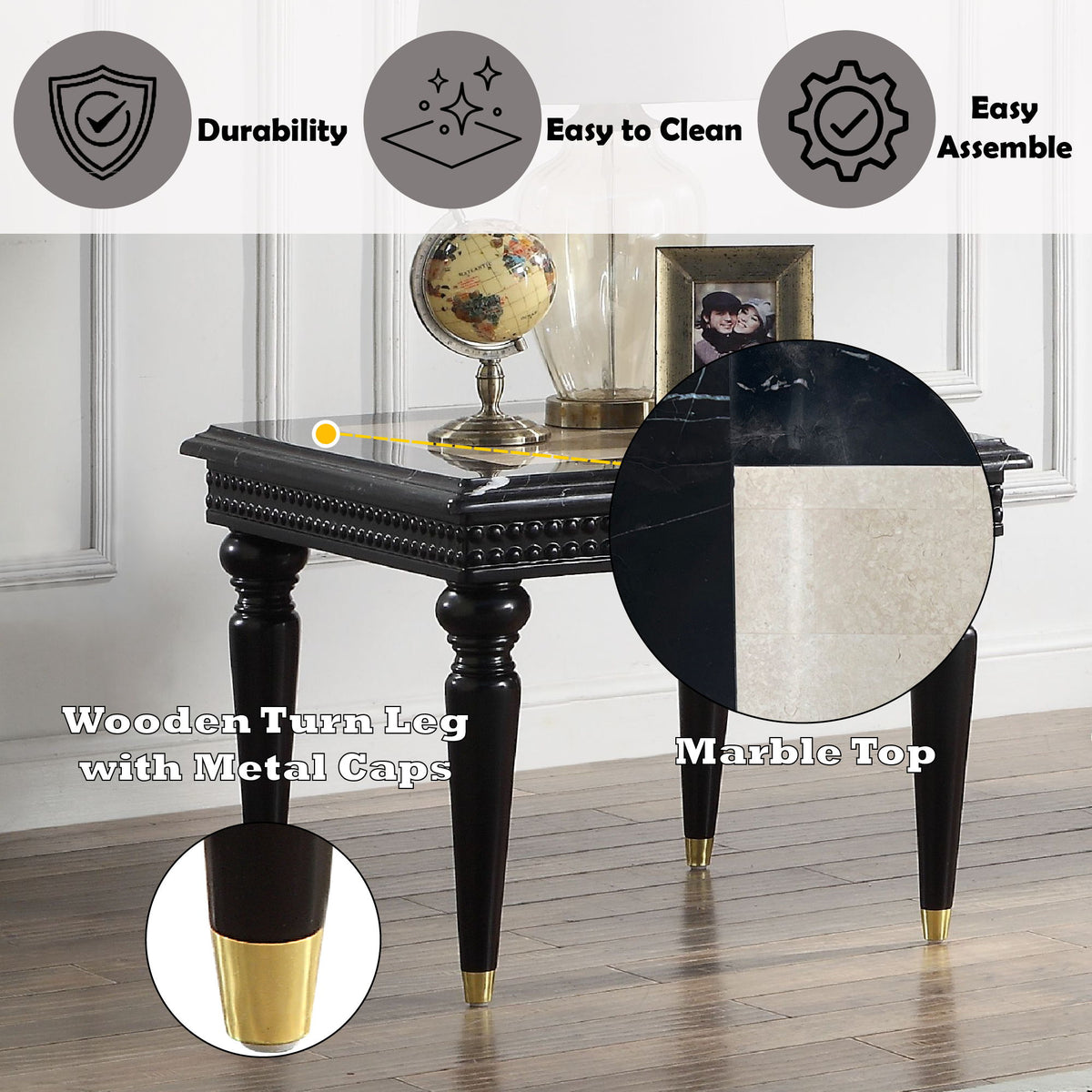 Tayden - End Table With Marble Top - Marble Top & Black