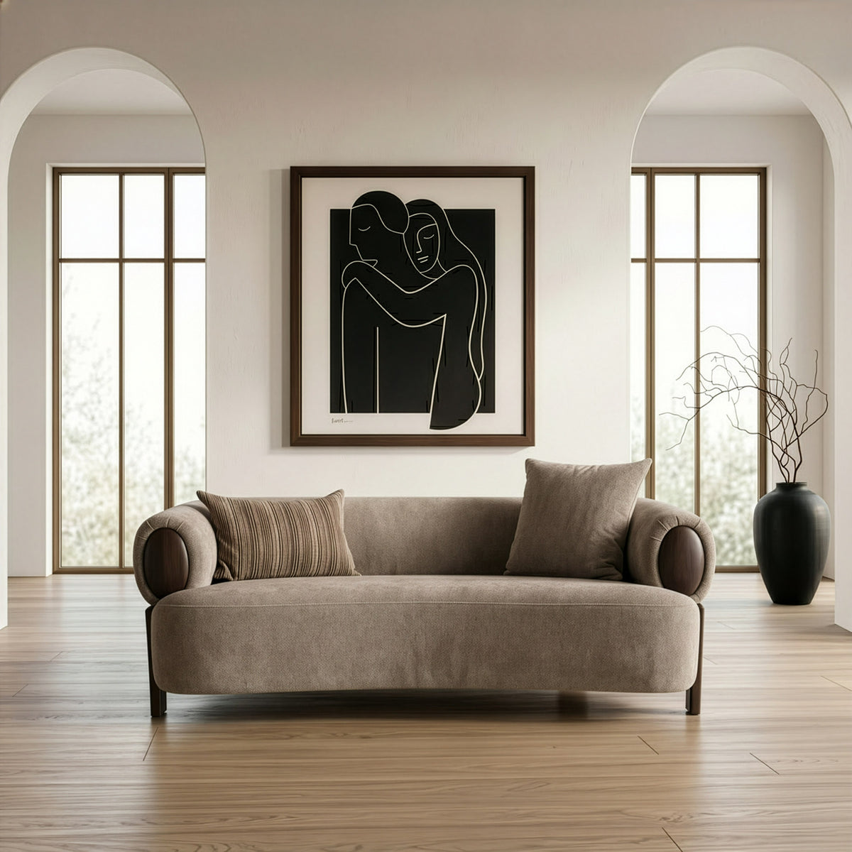 Arnaud - Modern Tan Fabric + Brown Oak Loveseat Sofa by VIG Furniture - View 8
