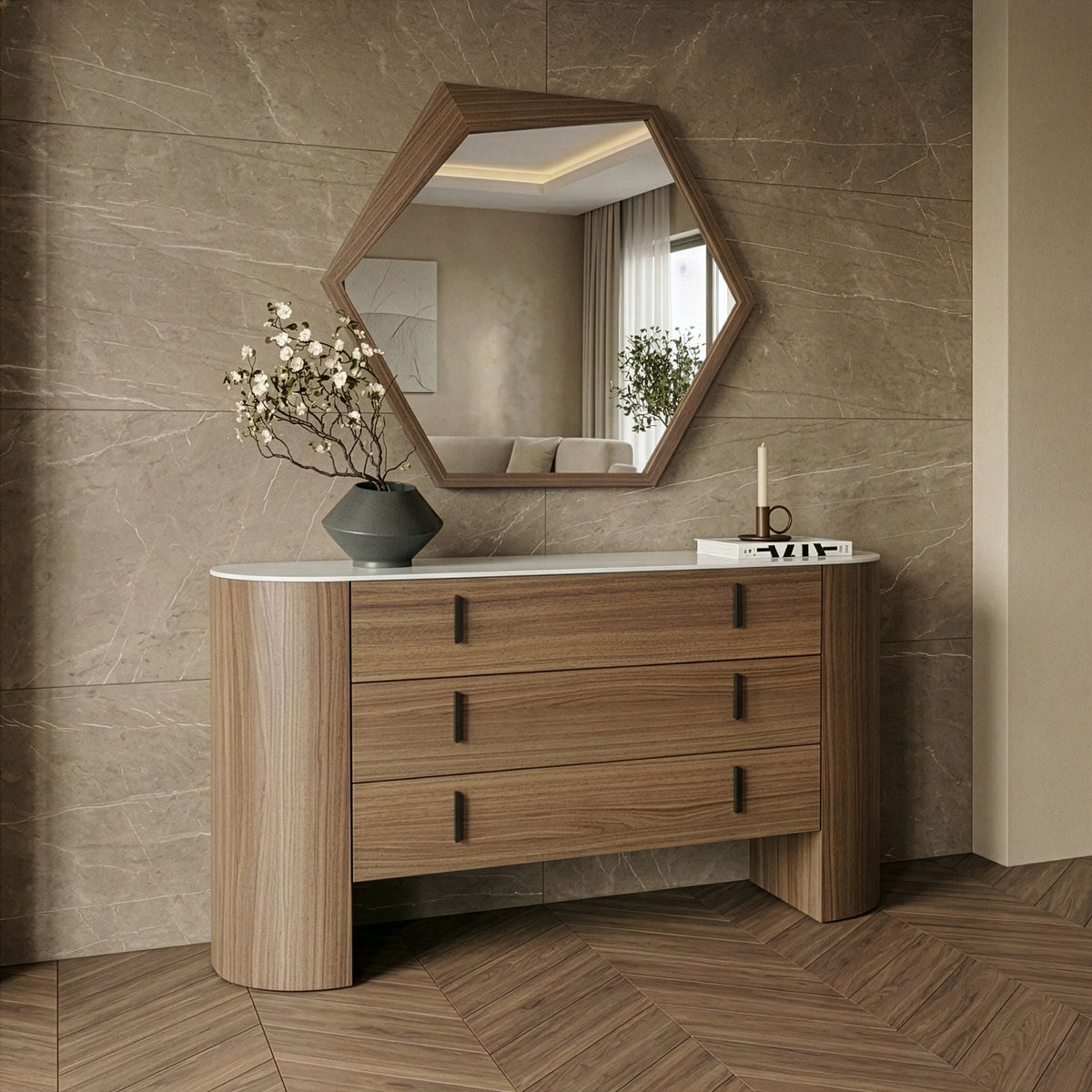 Chelton - Contemporary White Ceramic & Walnut Dresser by VIG Furniture - View 8