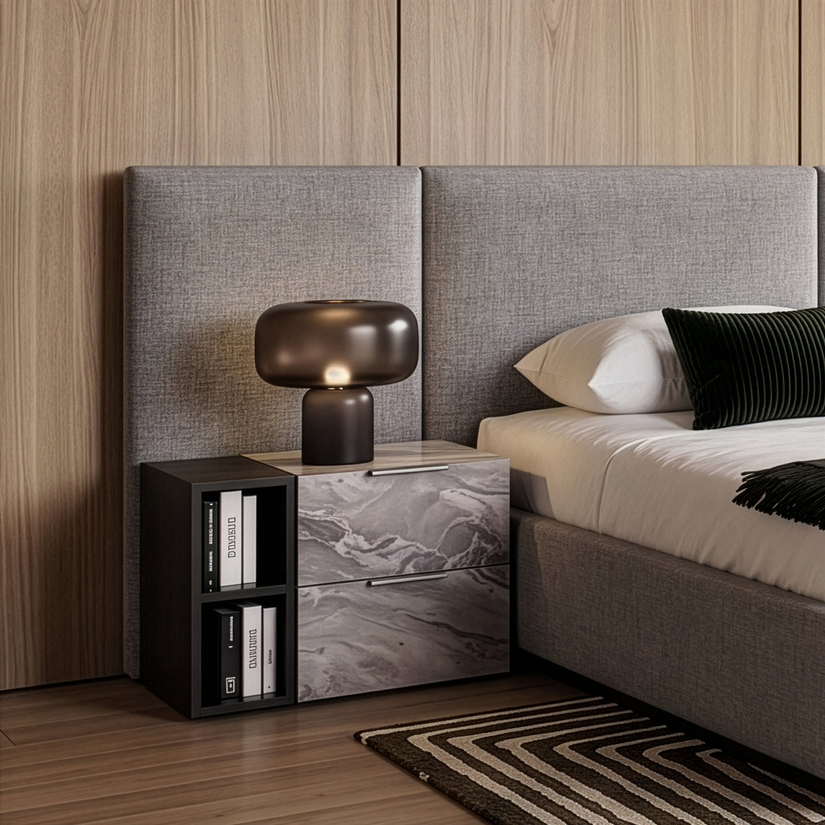 Maranello - Modern Grey Fabric Bed w/ Two Nightstands by VIG Furniture - View 8