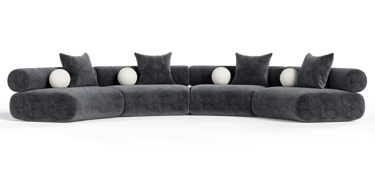 Simpson - Contemporary Dark Grey Fabric Curved Modular Sectional Sofa with Throw Pillows-4-Piece Sectional by VIG Furniture - View 1