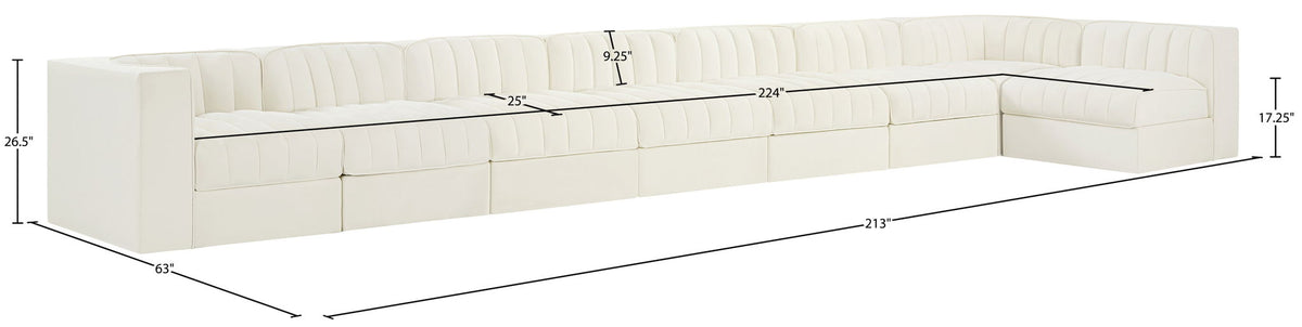 Rummi - Velvet Performance Fabric Upholstered 8 Piece Modular Sectional, L-Shaped (Right)